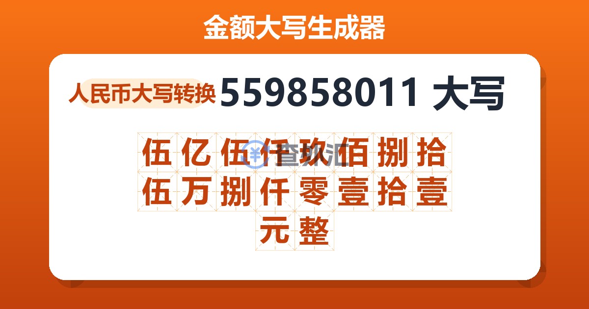 559858011大写 伍亿伍仟玖佰捌拾伍万捌仟零壹拾壹元整
