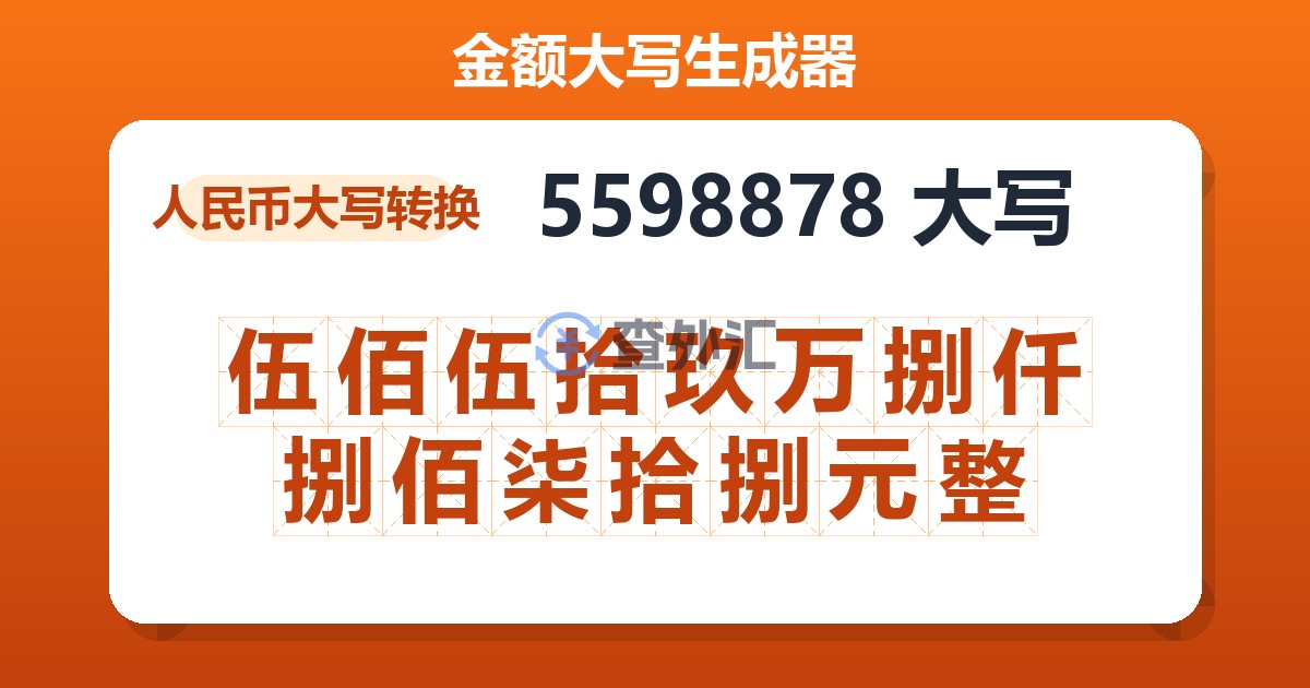 5598878大写 伍佰伍拾玖万捌仟捌佰柒拾捌元整