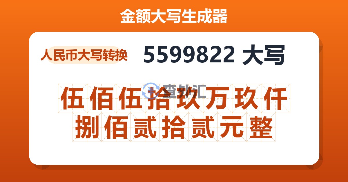 5599822大写 伍佰伍拾玖万玖仟捌佰贰拾贰元整