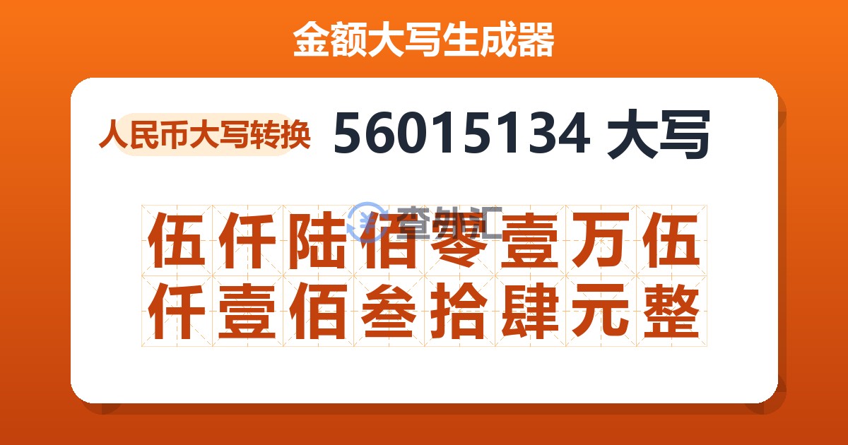 56015134大写 伍仟陆佰零壹万伍仟壹佰叁拾肆元整