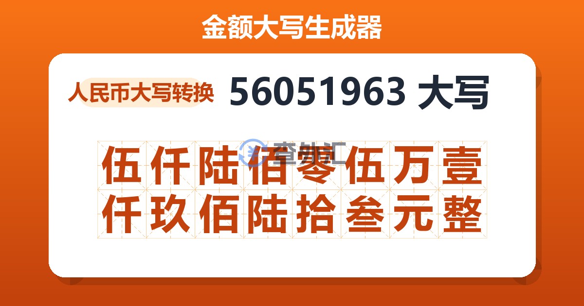 56051963大写 伍仟陆佰零伍万壹仟玖佰陆拾叁元整