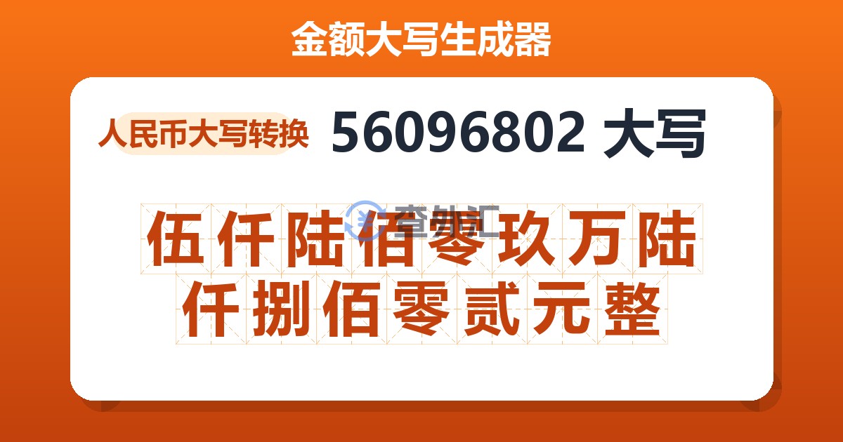 56096802大写 伍仟陆佰零玖万陆仟捌佰零贰元整