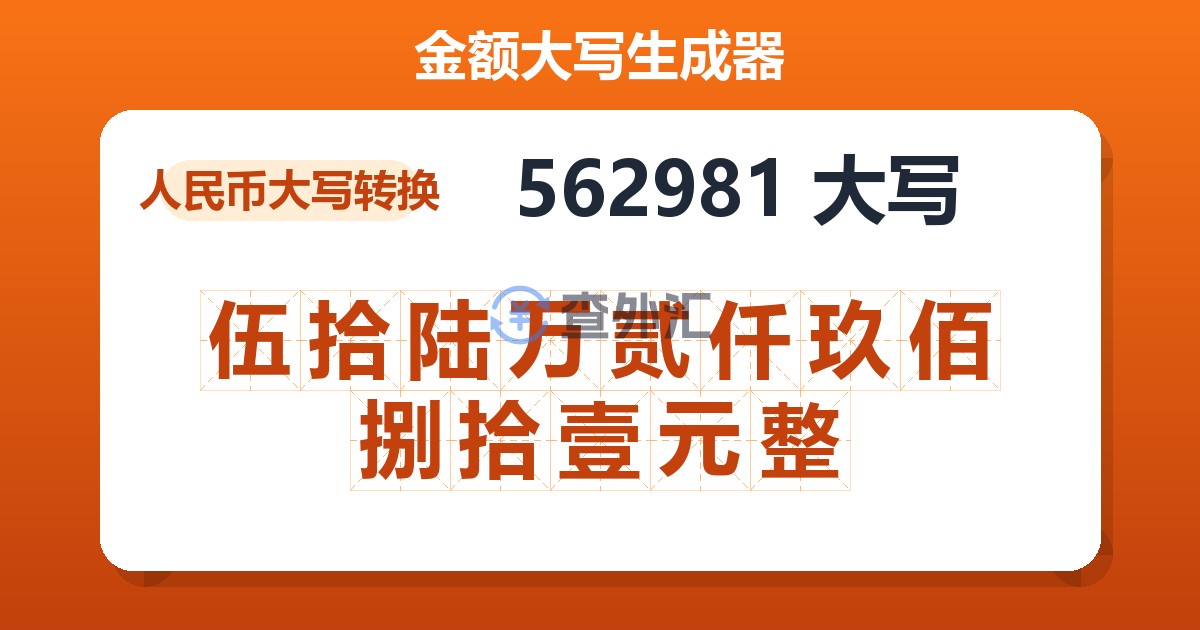562981大写 伍拾陆万贰仟玖佰捌拾壹元整