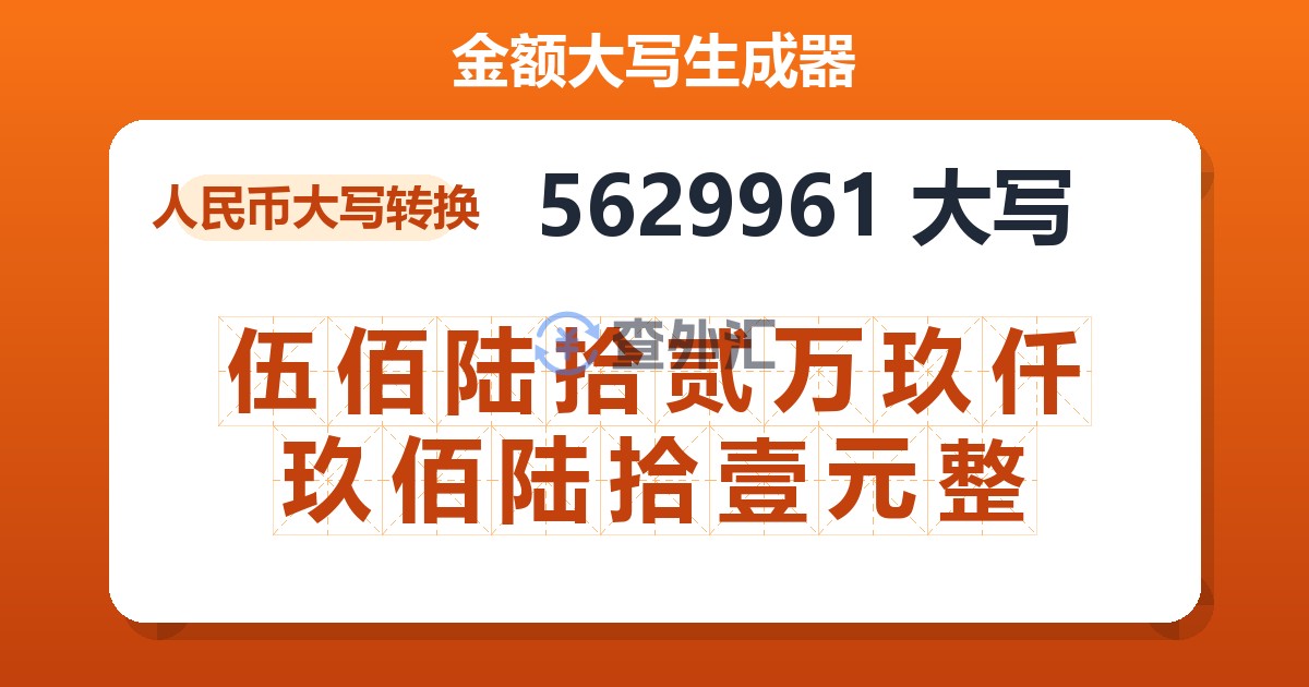 5629961大写 伍佰陆拾贰万玖仟玖佰陆拾壹元整