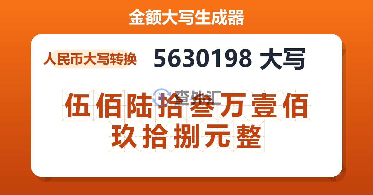 5630198大写 伍佰陆拾叁万壹佰玖拾捌元整