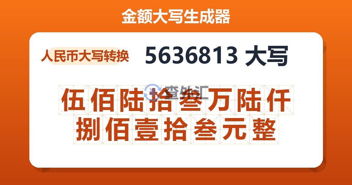 5636813大写 伍佰陆拾叁万陆仟捌佰壹拾叁元整