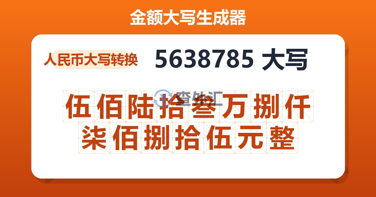 5638785大写 伍佰陆拾叁万捌仟柒佰捌拾伍元整