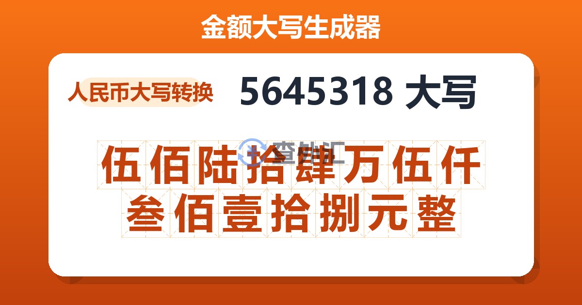5645318大写 伍佰陆拾肆万伍仟叁佰壹拾捌元整