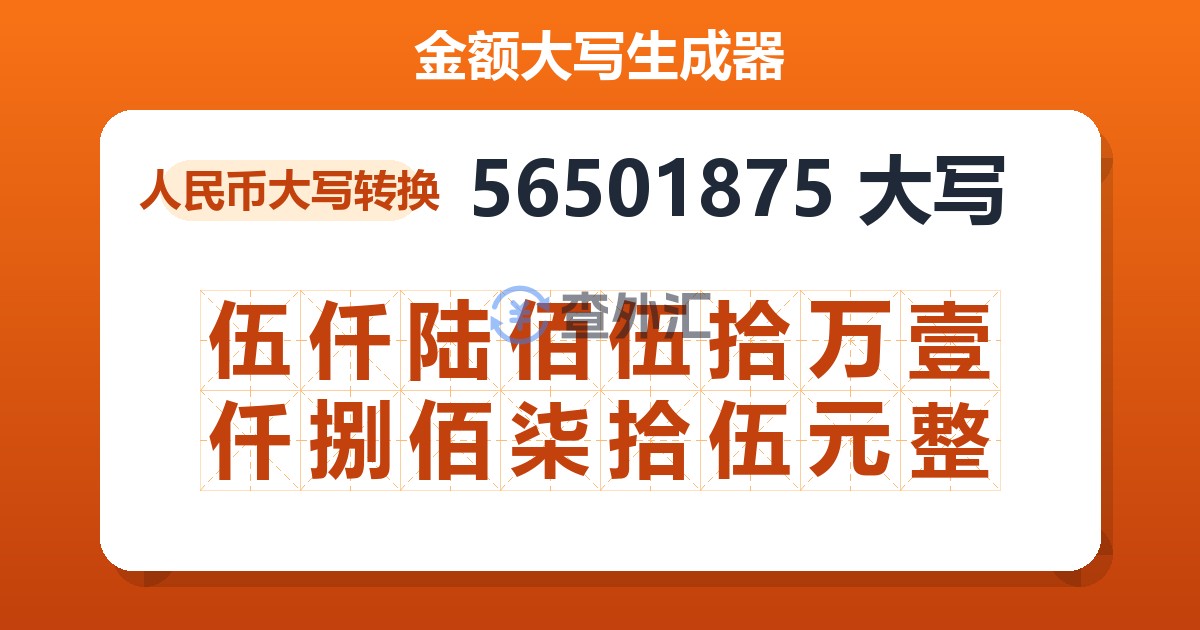 56501875大写 伍仟陆佰伍拾万壹仟捌佰柒拾伍元整