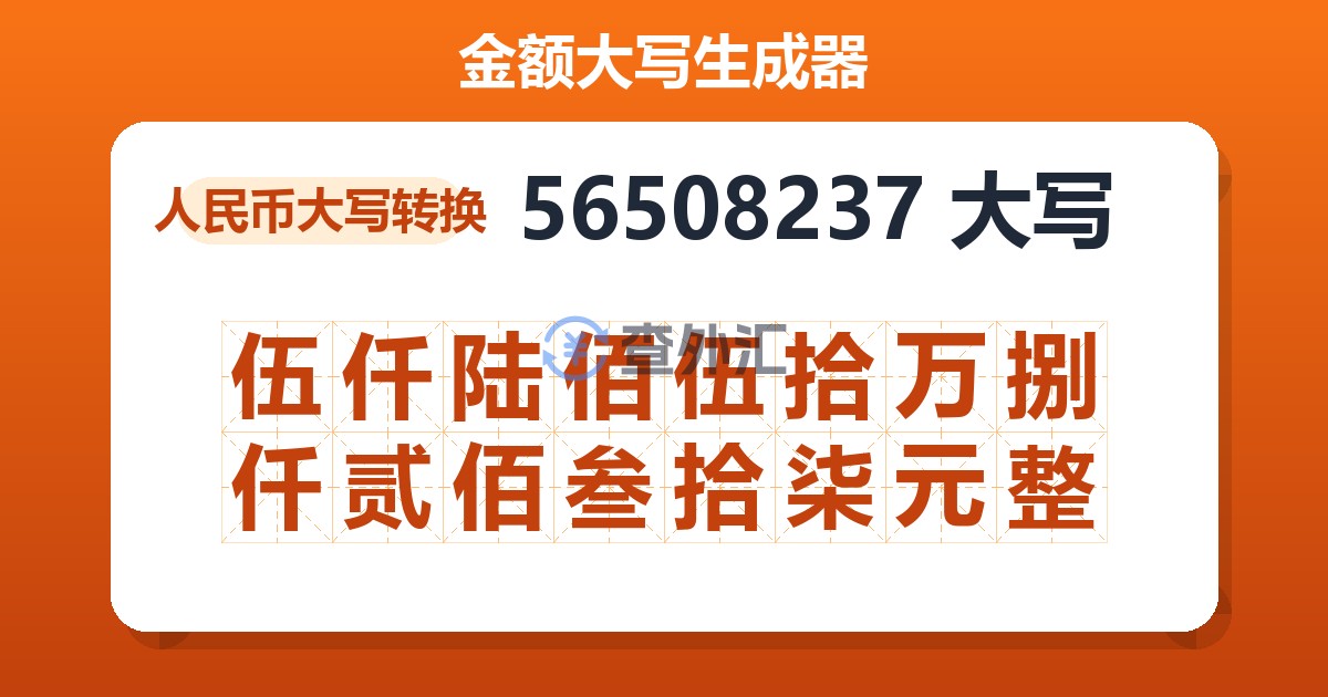 56508237大写 伍仟陆佰伍拾万捌仟贰佰叁拾柒元整