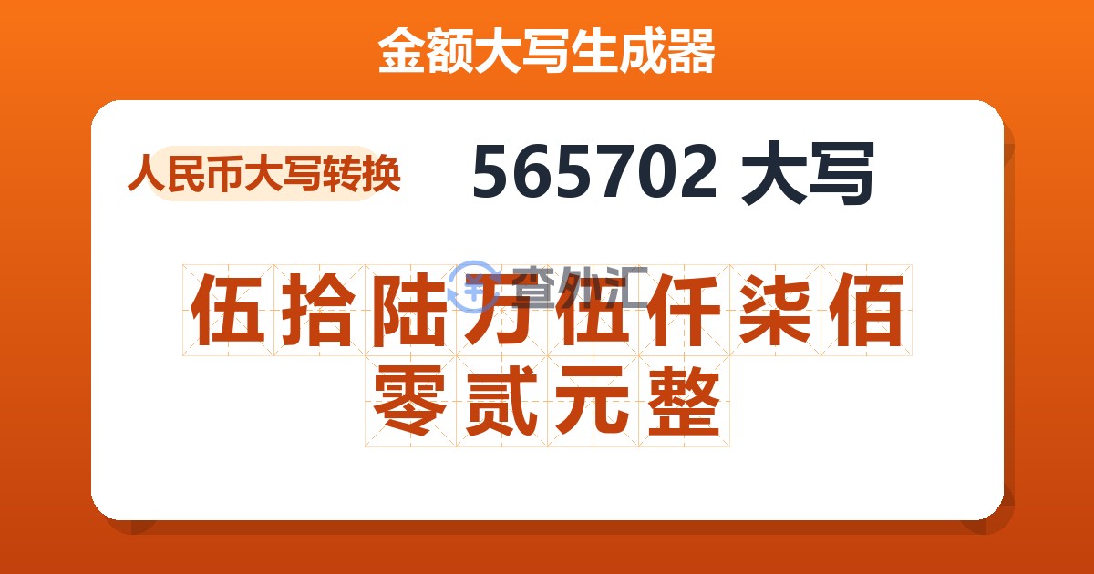 565702大写 伍拾陆万伍仟柒佰零贰元整