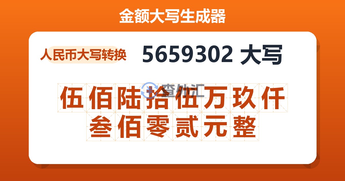 5659302大写 伍佰陆拾伍万玖仟叁佰零贰元整