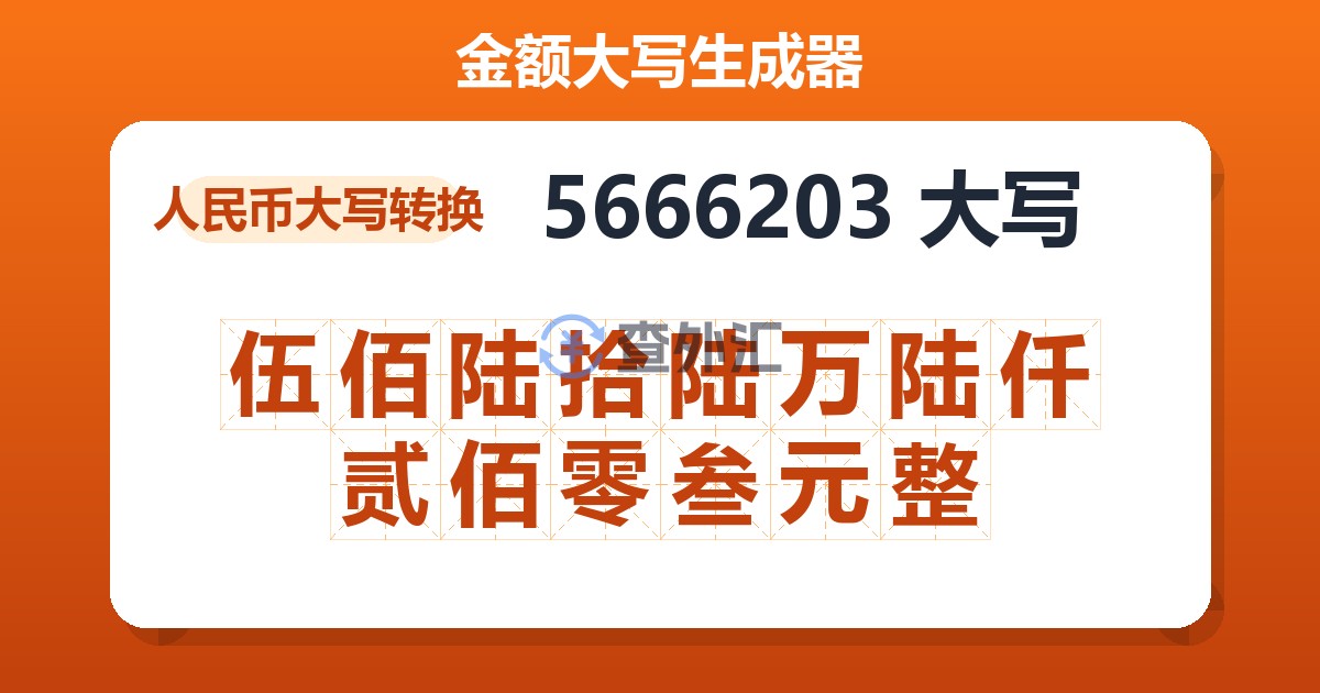 5666203大写 伍佰陆拾陆万陆仟贰佰零叁元整
