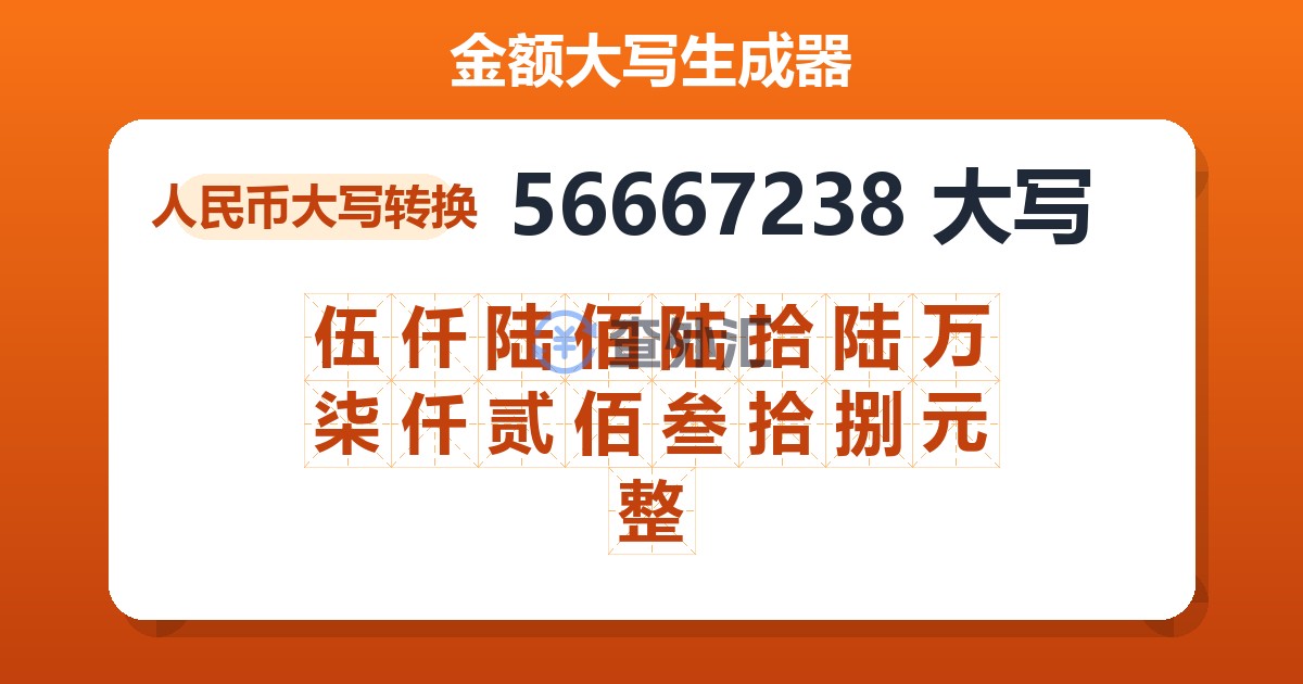 56667238大写 伍仟陆佰陆拾陆万柒仟贰佰叁拾捌元整