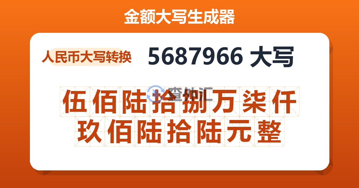 5687966大写 伍佰陆拾捌万柒仟玖佰陆拾陆元整