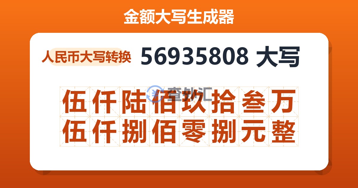56935808大写 伍仟陆佰玖拾叁万伍仟捌佰零捌元整