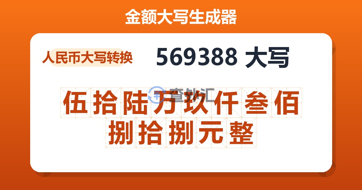 569388大写 伍拾陆万玖仟叁佰捌拾捌元整