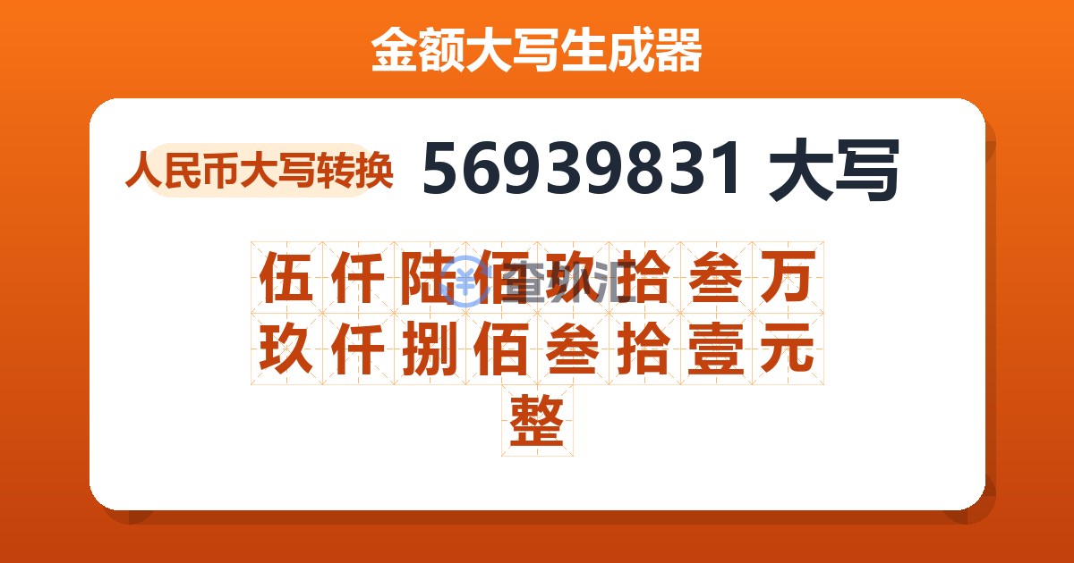 56939831大写 伍仟陆佰玖拾叁万玖仟捌佰叁拾壹元整