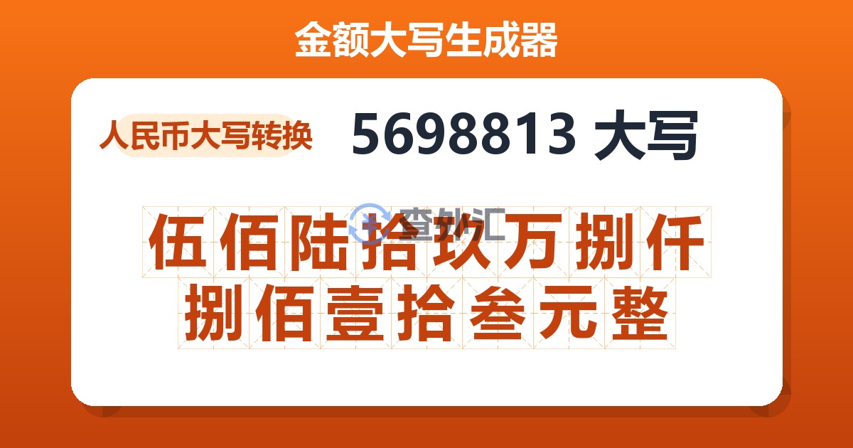5698813大写 伍佰陆拾玖万捌仟捌佰壹拾叁元整