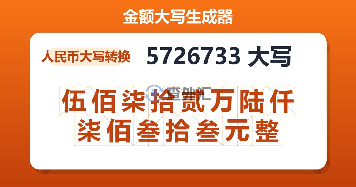 5726733大写 伍佰柒拾贰万陆仟柒佰叁拾叁元整