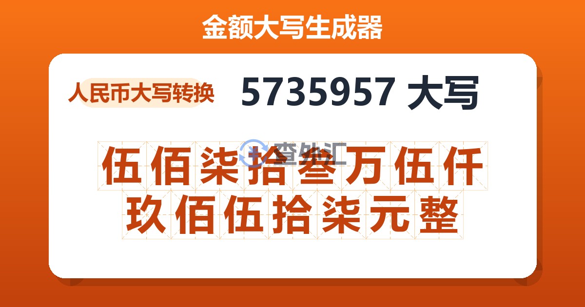5735957大写 伍佰柒拾叁万伍仟玖佰伍拾柒元整