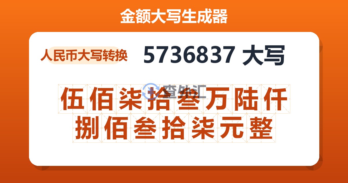 5736837大写 伍佰柒拾叁万陆仟捌佰叁拾柒元整