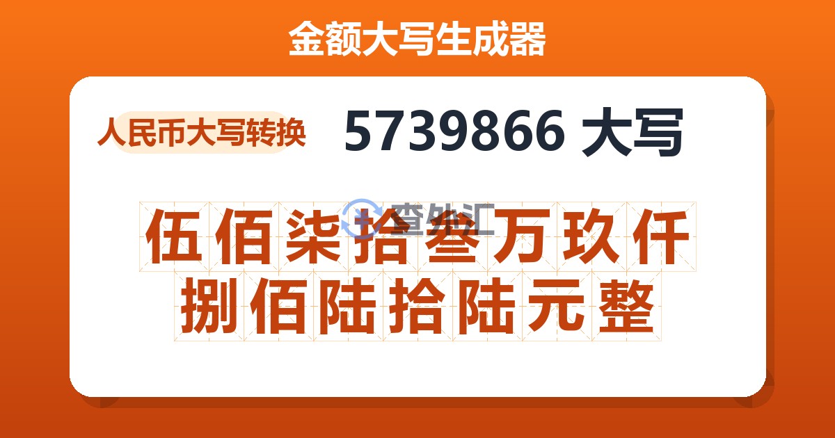5739866大写 伍佰柒拾叁万玖仟捌佰陆拾陆元整