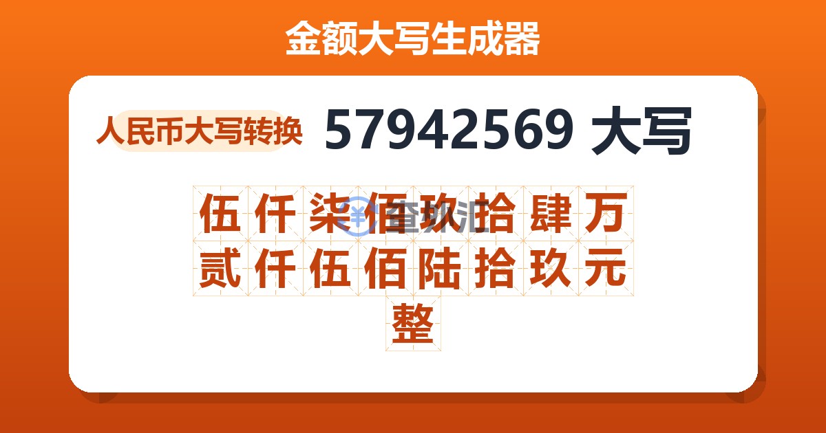 57942569大写 伍仟柒佰玖拾肆万贰仟伍佰陆拾玖元整