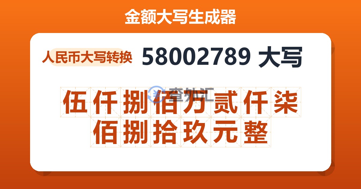 58002789大写 伍仟捌佰万贰仟柒佰捌拾玖元整