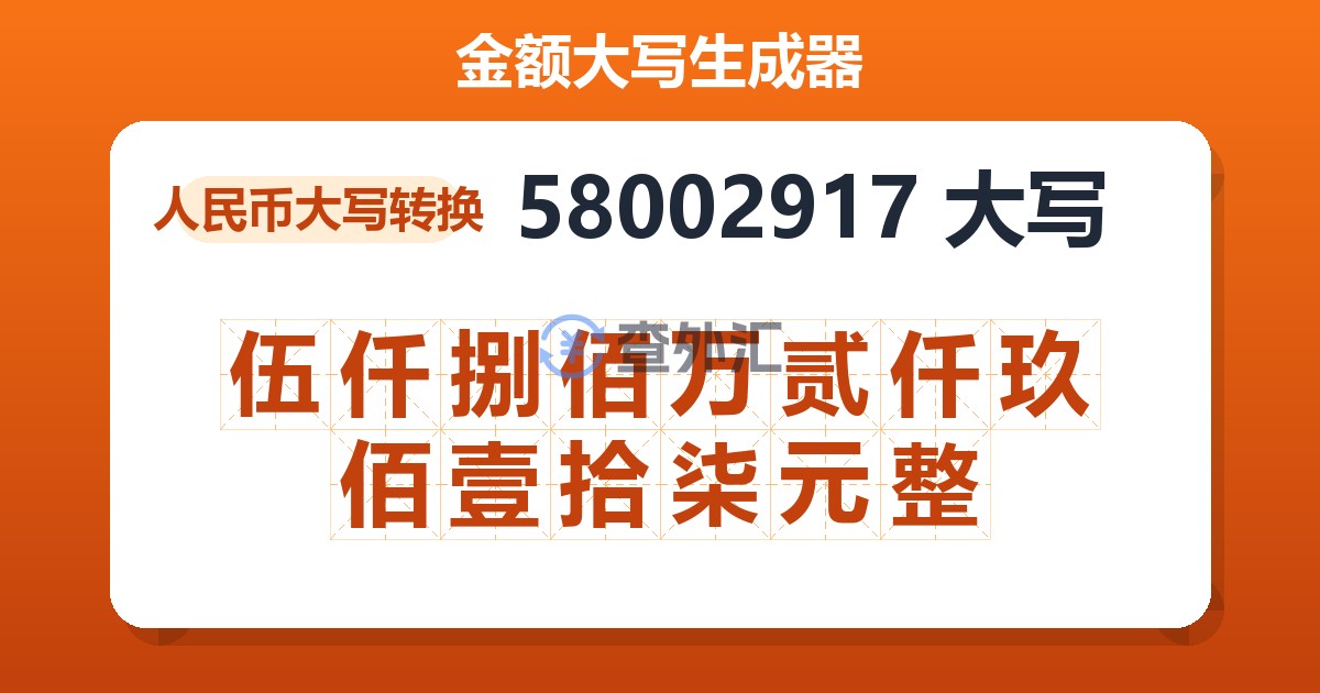58002917大写 伍仟捌佰万贰仟玖佰壹拾柒元整