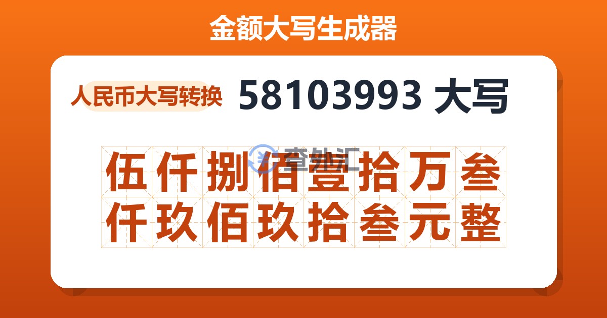 58103993大写 伍仟捌佰壹拾万叁仟玖佰玖拾叁元整
