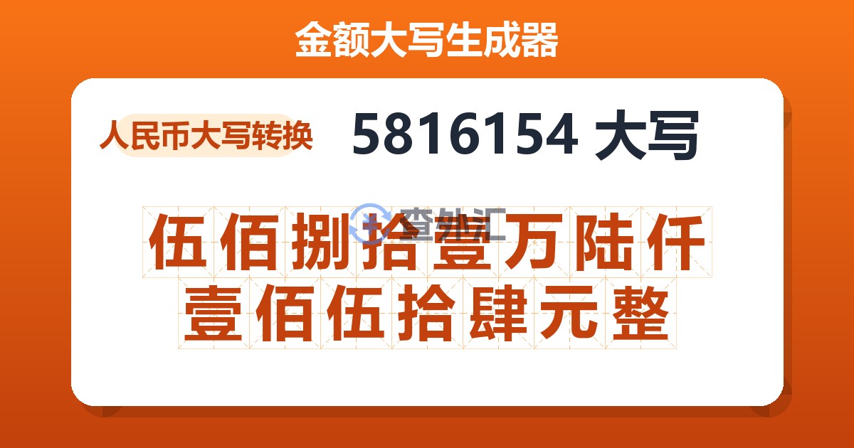5816154大写 伍佰捌拾壹万陆仟壹佰伍拾肆元整