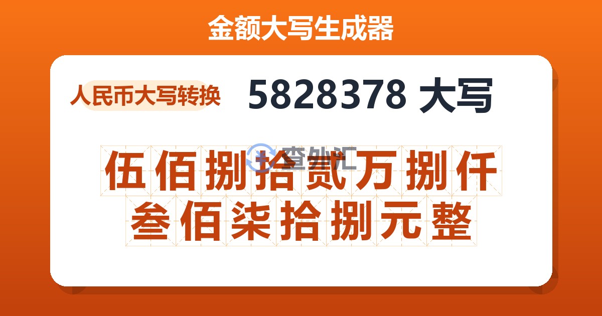 5828378大写 伍佰捌拾贰万捌仟叁佰柒拾捌元整