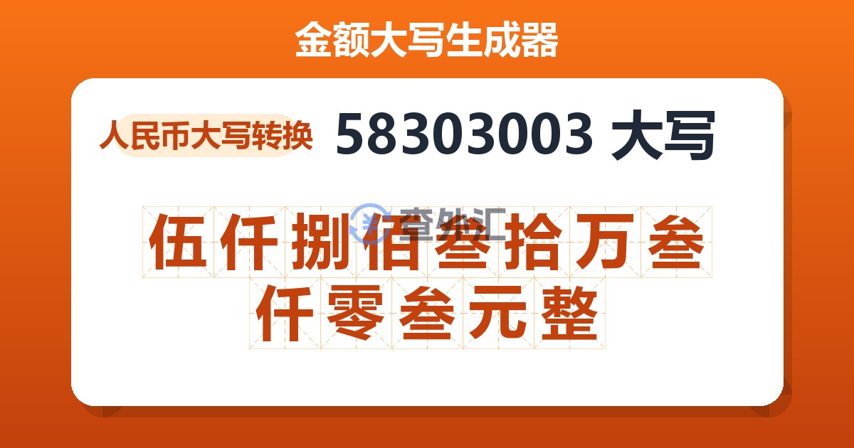 58303003大写 伍仟捌佰叁拾万叁仟零叁元整