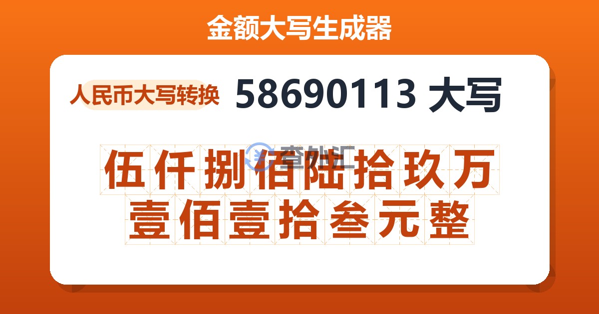 58690113大写 伍仟捌佰陆拾玖万壹佰壹拾叁元整