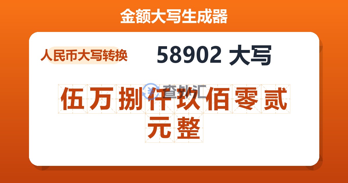 58902大写 伍万捌仟玖佰零贰元整