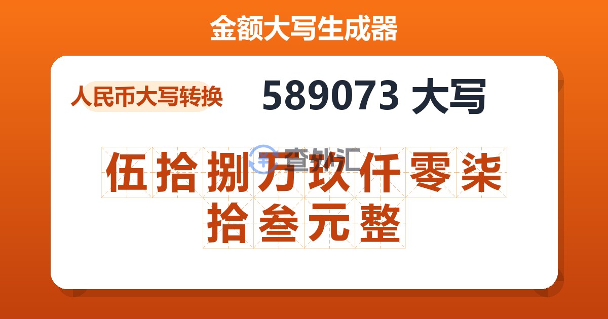 589073大写 伍拾捌万玖仟零柒拾叁元整