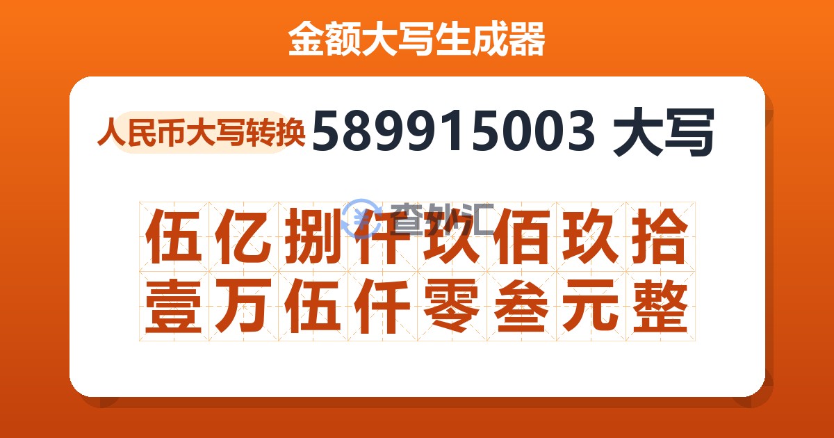 589915003大写 伍亿捌仟玖佰玖拾壹万伍仟零叁元整