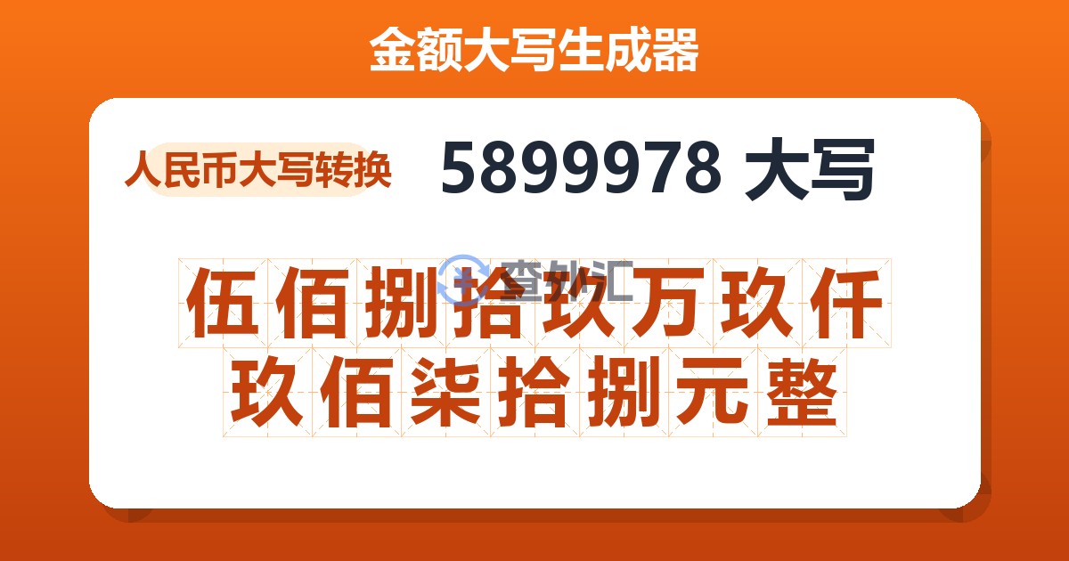 5899978大写 伍佰捌拾玖万玖仟玖佰柒拾捌元整