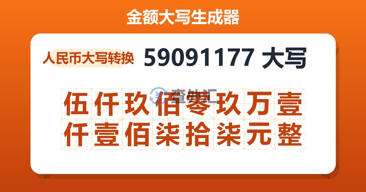 59091177大写 伍仟玖佰零玖万壹仟壹佰柒拾柒元整