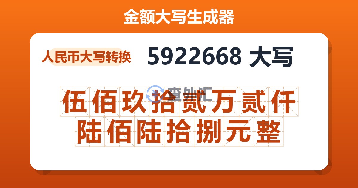 5922668大写 伍佰玖拾贰万贰仟陆佰陆拾捌元整