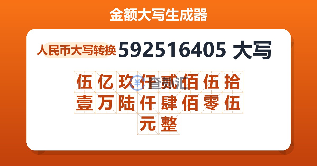 592516405大写 伍亿玖仟贰佰伍拾壹万陆仟肆佰零伍元整