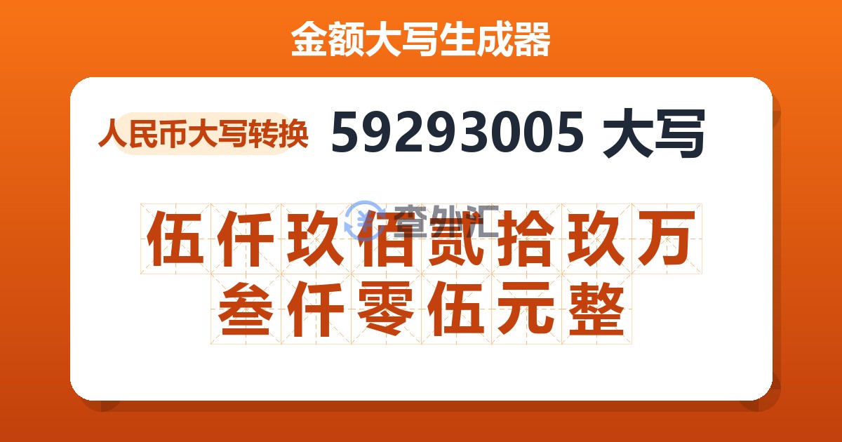 59293005大写 伍仟玖佰贰拾玖万叁仟零伍元整