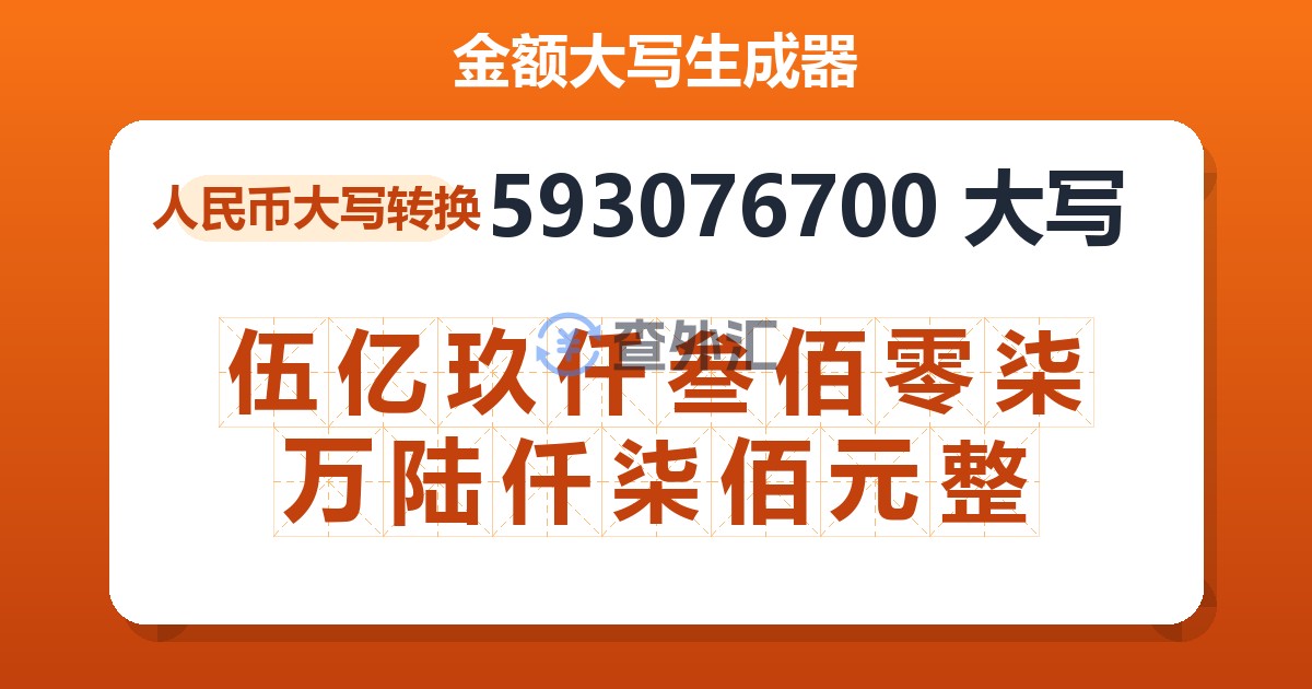 593076700大写 伍亿玖仟叁佰零柒万陆仟柒佰元整