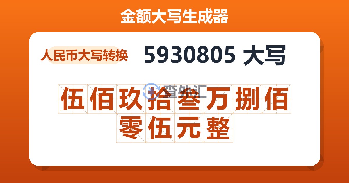 5930805大写 伍佰玖拾叁万捌佰零伍元整