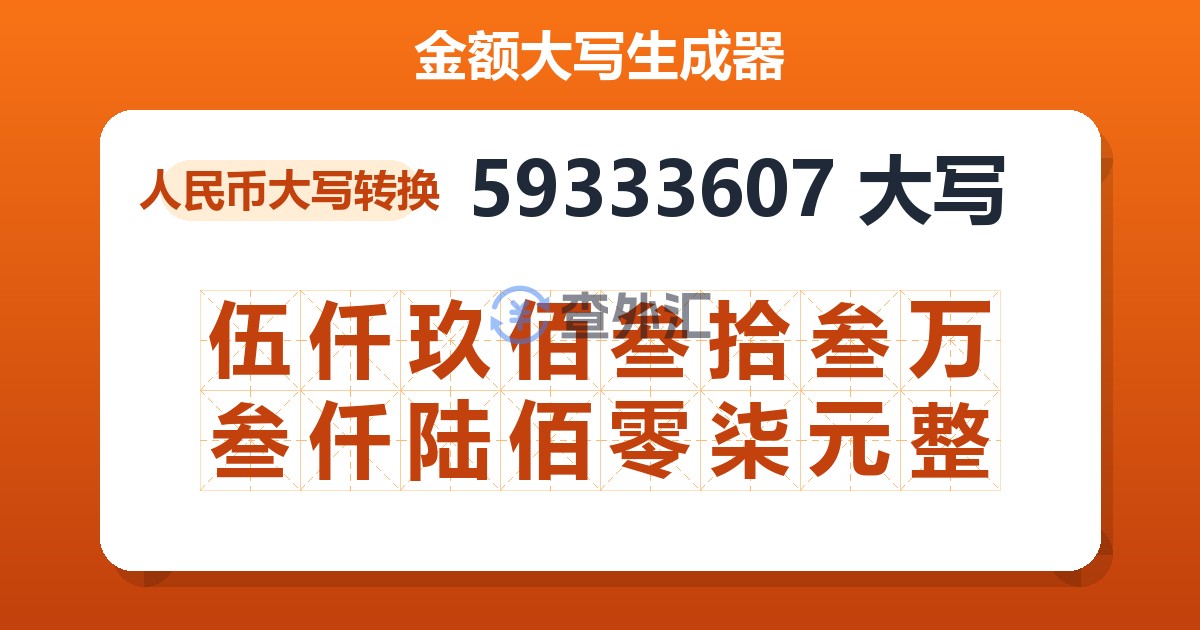 59333607大写 伍仟玖佰叁拾叁万叁仟陆佰零柒元整