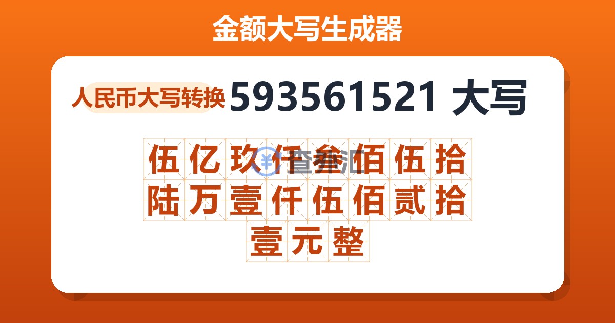 593561521大写 伍亿玖仟叁佰伍拾陆万壹仟伍佰贰拾壹元整