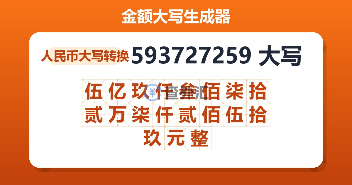593727259大写 伍亿玖仟叁佰柒拾贰万柒仟贰佰伍拾玖元整