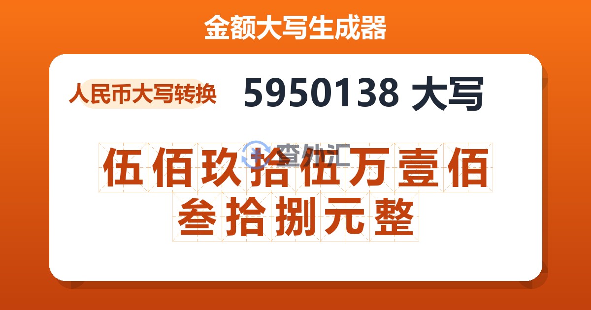 5950138大写 伍佰玖拾伍万壹佰叁拾捌元整