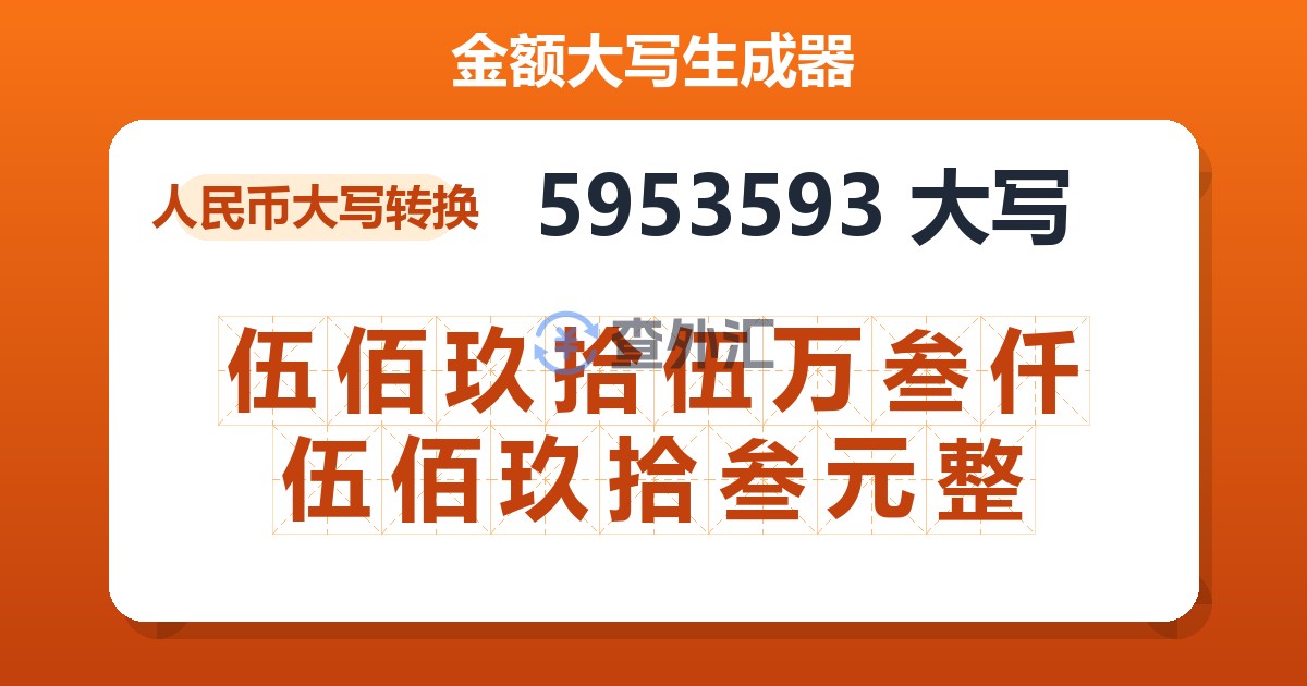 5953593大写 伍佰玖拾伍万叁仟伍佰玖拾叁元整